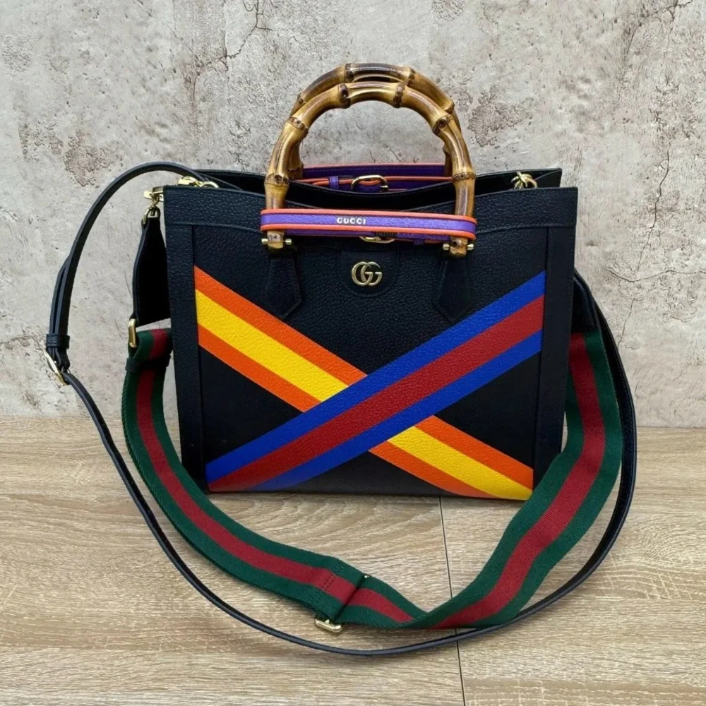 GUCCI Black/Multicolor
Leather Lunar New Year Medium Diana Bamboo Handle Bag - Picture 2 of 6